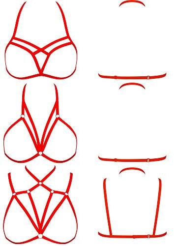 3 Pieces Women Bra Cupless Elastic Hollow Harness Lingerie for Valentines Lingerie Women Supplies(Red)