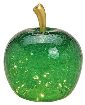 Apfel beleuchtet (L) Glas, Dunkelgrün, Deko Apfel Lampe mit LED Lichterkette, Dekolampe, Tischleuchte, Apfellampe