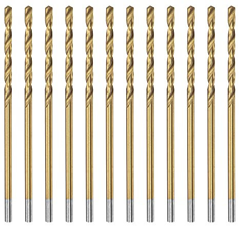 sourcing map 1.6mm Drill Bits High Speed Steel Straight Shank 48mm Length Twist Drill Bit Fully Ground Titanium Coated 12 Pcs