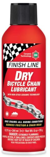 Finish Line Dry Bike Chain Lube - Ceramic Bicycle Lubricant Spray - 244ml | Aerosol chain lube for dry, dusty riding | Ceramic technology | Low-friction dry wax-like film