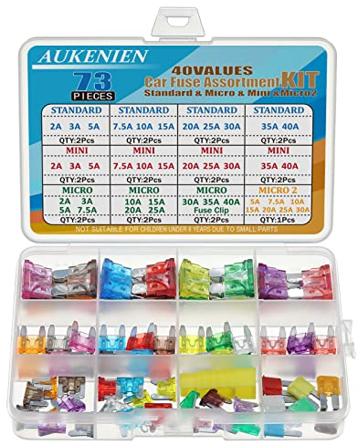 AUKENIEN Fusibles Coche Kit 40 Valores Mediano Mini Perfil Bajo Micro Micro2 2A 3A 5A 7,5A 10A 15A 20A 25A 30A 35A 40A Fusible Pequeños para Coche Autocaravana Caravanas Furgoneta Camión Motor Barco