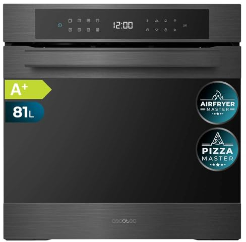 Cecotec Horno Integrable Pirolítico 60cm Bolero Hexa P506000 Matt A+. 3400W, 81L de Capacidad, 11 Funciones con Airfryer Master, Pizza Master, 3D Cooking, Steam Base X2, Pirólisis