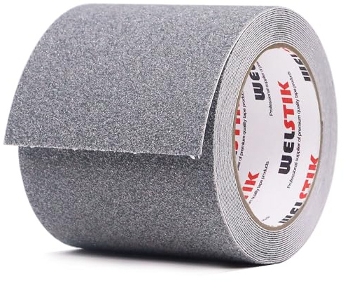 WELSTIK nastro antiscivolo, forte adesivo, nastro autoadesivo antiscivolo, adatto per uso interno ed esterno. Cintura di sicurezza, 10cm x 5m, grigio