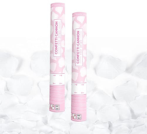 Canon à Confettis Pétale couleur Blanc 40 cm - Lot de 2 lanceurs à confettis à tenir en main, pour Anniversaire, Mariage - Portée 10 Mètres, Prise en Main Facile - SPARKLERS CLUB®