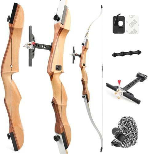 Bogenschießen Recurve Bogen Set für Anfänger Erwachsene 66 68 70 Holzbogen Jugend Bogen Set 14-40lbs Takedown Langbogen Jagd Bogen für Rechtshand Sportbogen (66-20lbs, Bogenset 1-Weiß gliedmaßen)