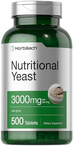 Horbaach Nutritional Yeast Tablets 3000mg | 500 Count | with B12, B1, B2, and Niacin | Non-GMO & Gluten Free Supplement