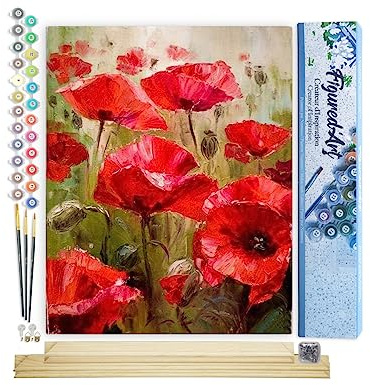 Figured'Art Peinture par Numéro Adulte Champ de Coquelicots - Activité Manuelle Kit de Loisir Créatif DIY Numéro d'Art Complet - 40x50cm avec châssis en bois à monter