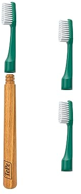 TePe Choice Toothbrush, Soft, Green, 1pc, Wooden Handle, 3pcs Brush Heads, Soft Bristle Toothbrush, Good for Teeth Cleaning and Plaque Removal