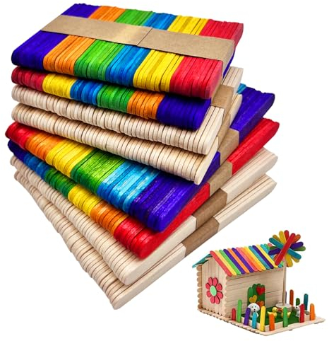 Bunte Holzstäbchen，400 Eisstiele aus holz Farbige holzstäbchen Holzstäbe zum basteln Holz handwerk stöcke，für DIY Handwerk Bastelarbeiten Wohnkultur