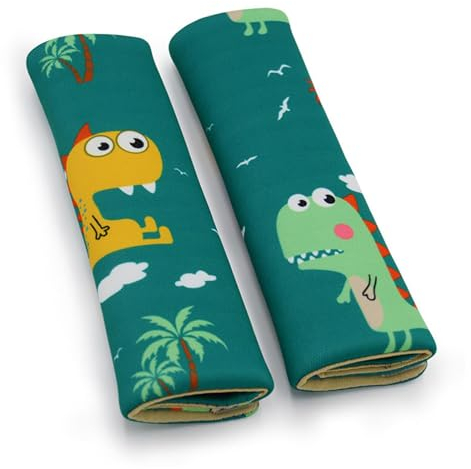 2 Stück Gurtpolster Kinder, Kinder Auto Gurtpolster Gurtschoner Gurtpolster mit Dinosaurier Motiv, Cartoon-bedruckte Schulterpolster, Weiche und Bequeme Auto-Schulterpolster (Dinosaurier)