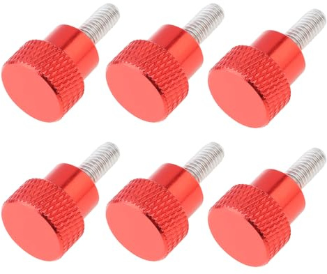 Smgda 6 Pack M4 x 10 mm Stainless Steel Threaded Knurled Thumbscrew Screw on Knobs Grip Thumb Screw Round Clamping Screw with Red Aluminum Head