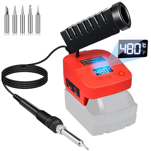 GZYZ Soldering Iron Station Compatible with Milwaukee M18 18V Battery, 180℃- 480℃ Cordless Soldering Iron Kit 60W with LCD Display, USB & Type C Port, for DIY Project, Appliance Repair (No Battery)
