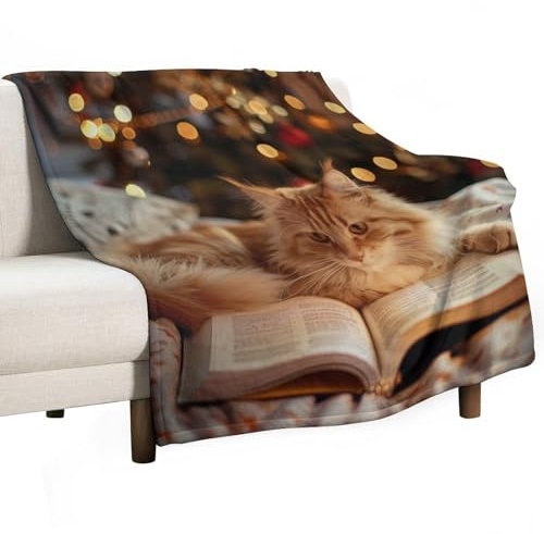 Flanell-Überwurfdecke mit Katzenmotiv, weich, leicht, gemütlich, warm, süßes Tierkätzchen, Lesebuch für Kinder, Decken für Couch, Bett, Reisen, 127 x 152 cm
