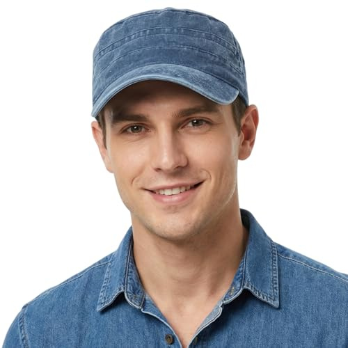 HIQIU Military Cap herr armé keps cadet hatt, unisex vintage militär army platt keps, militärkeps justerbar bomull basebollkeps keps fältmössa, A1# marinblå, 56-60