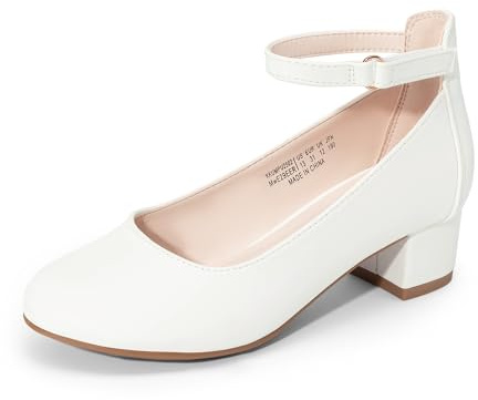 DREAM PAIRS Ballerine Bambina con Tacco Alto e Cinturino alla Caviglia, Scarpe Eleganti da Principessa per Feste e Matrimoni, per Bambine Grandi,Size 36,Bianco,KKUMPU2502