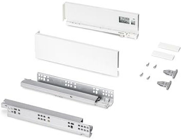 Emuca - Schubladen-Kit für Küche und Bad, Höhe 178mm, Tiefe 450mm, 30 Kg, sanftes Schließen, Panels nicht enthalten, Stahl, Weiß
