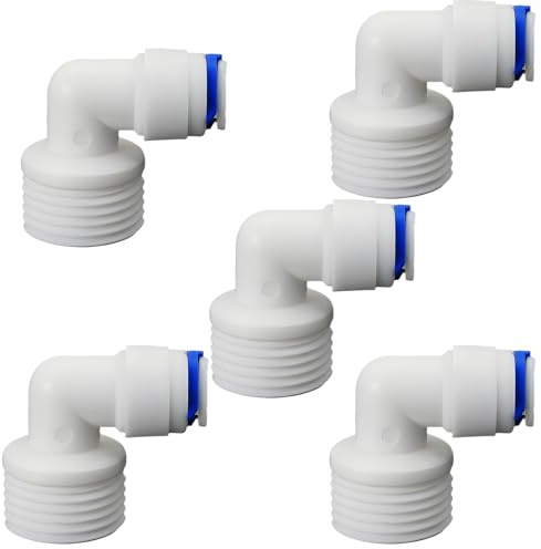 AimatRun 1/2M Elbow to 3/8 Push-Fit for RO Water Filter, 5 Pcs