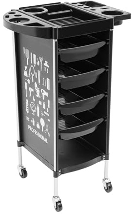 Chariot de salon de coiffure à 6 étages avec étagères extensibles - Chariot de coiffeur professionnel avec 4 tiroirs et roues silencieuses - Pour salon de beauté et ongles (34 x 37 x 88 cm)