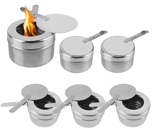 Brennpastenbehälter mit Deckel, 6 Stück Kraftstoffdosenhalter aus Edelstahl, Brennpaste für Warmhaltebehälter, Fondue Brenneraus, Spiritusbrenner für Chafing Dish Brennpaste, Buffet Zubehör, Fondue