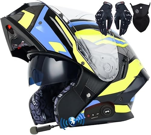 Casque De Moto Modulaire Bluetooth, Intégral, Rabattable, Double Visière, Homologué Dot/ECE, avec Double Haut-Parleur Et Microphone, pour Adultes, Hommes Et Femmes E,XXL(63~64CM)
