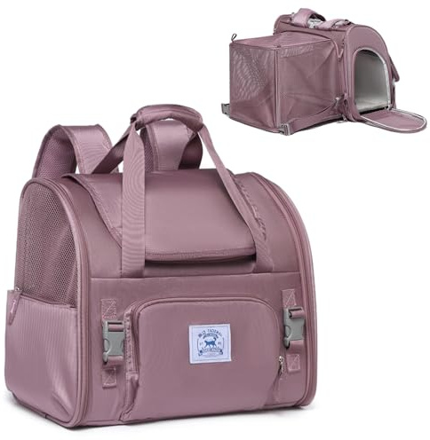 Pet Backpack Carrier for Small Dogs Medium Cats, Puppies,Breathable and Collapsible Design, Portable Travel Bag for Bearded Dragon,Rabbit Cage (Purple, Small)