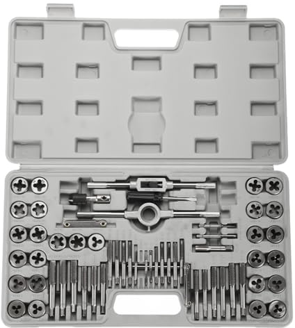QUARKZMAN 60 Pezzi Set Di Maschi E Filieri Metrici SAE Da M3 A M12 Da 4-40 A 1/4-28 Kit Di Attrezzi Maschi Filieri Manovella Portapezzi Con Custodia Per Filettature Maschili E Femminili