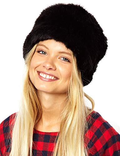 Bestgift Damen Kunstpelz Fellmütze Kunstpelz Mädchen Einfarbig Russische Mütze Schwarz L