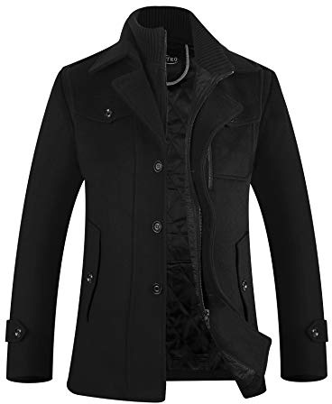 APTRO Mens Jacket Winter Thick Wool Coats Warm Casual Overcoat Outwear Business Single Breasted Trench Jacket 1108 Black XXL