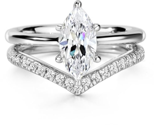 Michooyel S925 1,5 ct Marquise Cut 2-i-1 förlovningsringar för kvinnor bröllopsringar ring brudset sterling silver löftesring för kvinnor, 62(20), Ädelsten, Kubisk zirkon