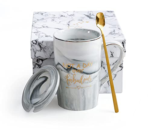 Qinhai Birthday Gifts for Women, Valentines Gifts for Her, Mothers Day Gifts for Mum, Teacher Gifts for Women, Graduation Christmas Presents Idea, Not A Day Over Fabulous Mug Sets Marble Coffee Cup