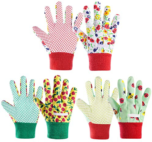OSDUE Guantes de Jardinería para Niños, 3 Pares Guantes de Jardinería y para Trabajar el Suelo del Jardín Transpirable y Antideslizante G uantes de Seguridad para al Aire Libre