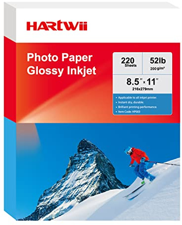HARTWII 220 Pack Photo Paper Glossy Inkjet 8.5x11 inches 52lb 200Gsm Letter Size for Dye Ink Printers