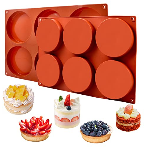 2 Pack Large Silicone Molds for Baking/Non-Stick 4 inch 6-Cavity Round Silicone Baking Mold for Whoopie Pie Pan, Corn Bread, Candy, Eggs, Muffin, Soap,
