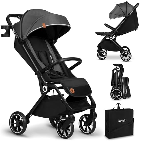 LIONELO Cloe Zusammenklappbarer Kinderwagen bis zu 22 kg, Verstellbare Rückenlehne Schlaffunktion, 5-Punkt-Gurt Große Schwenkräder Moskitonetz Becherhalter Leichtgewicht Kompakt Wasserdicht (Grau)