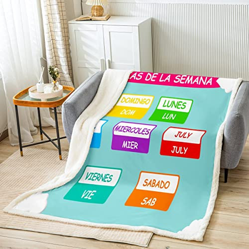 Loussiesd Coperta educativa Sherpa Coperta in pile geometria per letto divano bambini Alfabeto Coperta in peluche ultra morbida decorazione moderna blu cielo coperta sfocata singola 150 x 150 cm