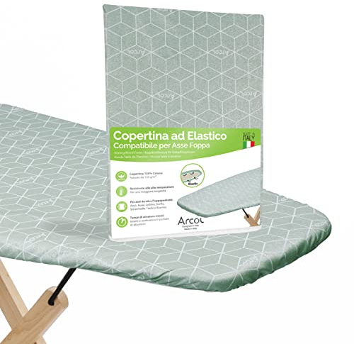ARCOL Funda para tabla de planchar Foppapedretti, funda de repuesto elástica, fabricada en Italia, funda para tabla de planchar 100% algodón (cubierta, verde impresión moderno)