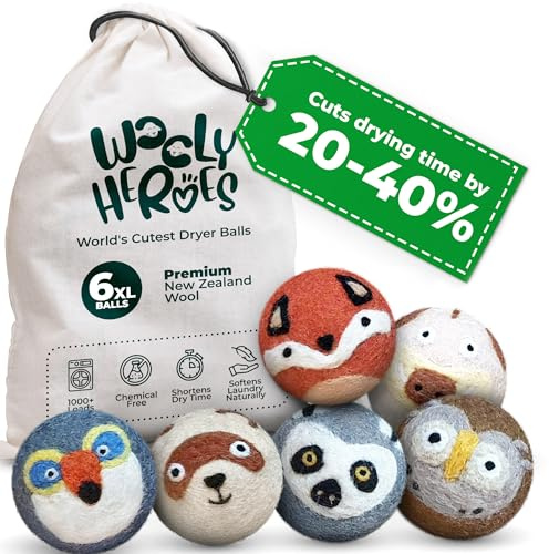 No More Dryer Sheets! XL Wool Dryer Balls 6-Pack, Reusable Laundry Softener & Static Reducer, Eco-Friendly, Long-Lasting, Safe for Sensitive Skin