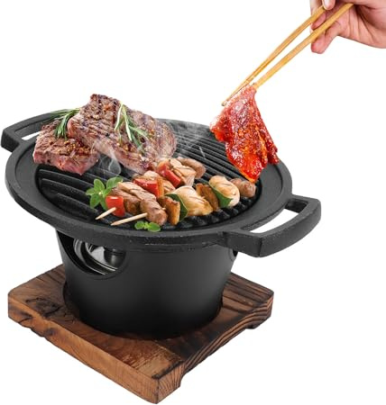 Hapivida Mini Parrilla Hibachi, Parrilla Yakiniku de Una Sola Porción de Estilo Japonés Coreano de 8.5 Pulgadas Parrilla Portátil Individual de Mesa Mini Barbacoa Parrilla Pequeña Parrilla de Carbón