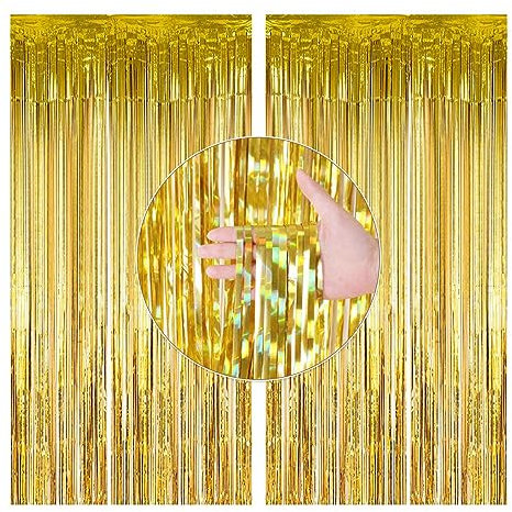 RISVOWO 2 Piezas Oro Cortinas Metálicas de Oropel, Metálica Foil Fringe, Metálica Cortina de Borlas de Fondo, Cortina Fiesta para Decoración Pared Fiestas Cumpleaños Navidad Boda (1m x 2m)