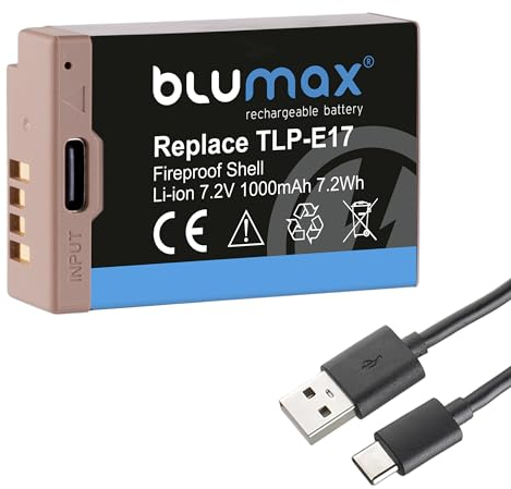 Blumax Akku Ersatz für Canon LP-E17 |- 1000mAh -| mit USB Typ-C Ladebuchse/NTC-Sensor & V1-Gehäuse - für EOS RP R8 R100 M6 - (Teildekodiert)