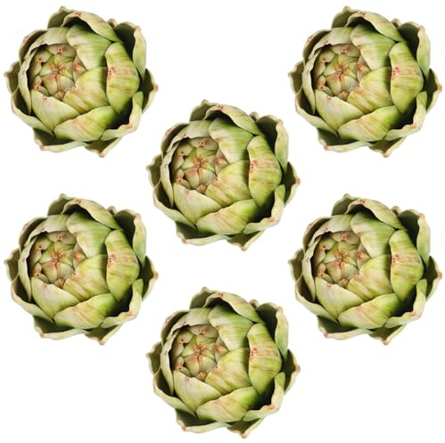 Timgle 6 Pcs Green Artificial Artichokes Fake Vegetables and Fruits for Summer Kitchen Wedding Bowl and Vase Decorations (Large)