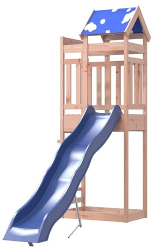 vidaXL Parque Infantil de Exterior Madera Maciza Douglas, Juego de Columpios de jardín, casa de Juegos con tobogán, Parque Infantil de Madera
