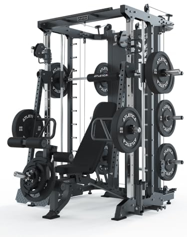 ATLETICA SEK Multipresse Set | FULLFORCE | Komplettes Set aus SEK Multipresse, Jammer Arms & Leg Press, B2 Hantelbank mit Anbauteilen, Delta Langhantel & 150kg Bumper Plates