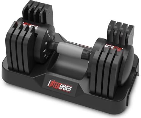 EnterSports 12 kg/18 kg/27 kg justerbara hantlar, hantelset för att spara plats, hantelvikter med halkfritt handtag, hemmagym, styrketräningsutrustning för full kroppsbyggnad