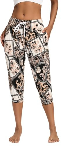 HAPYWER Harem Trousers Women's Short Yoga Trousers 3/4 Length Capri Summer Trousers 3/4 Lightweight Sports Trousers Beach Trousers Airy Pump Trousers Aladdin Trousers for Pilates Yoga S-2XL, Ethnic