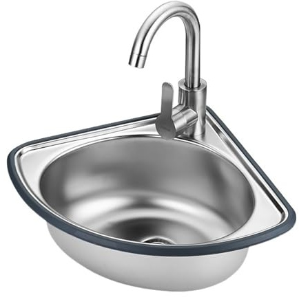 Pequeño Fregadero De Esquina De Acero Inoxidable,Lavabo De Baño De Montaje En Pared Triangular,Lavabo De Lavabo De Un Seno Triangular Pequeño,Con Escurridor,Acabado Cepillado