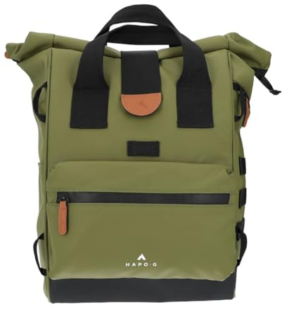 Hapo-G - Sacoche arrière roll-top convertible sac à dos MEDIUM - 22L - KAKI - Waterproof et déperlant - Compartiment ordinateur 14 - Poches zippées - Fixation porte-bagages - Idéal pour vélo