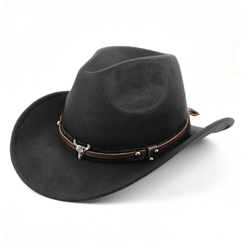 MYKAGS Cowboy Hat for Women and Men, Western Suede Hats, Panama hat, Wide Brim Cowboy Cowgirl Hats Western Suede Cattleman Cowboy Hats (Black)