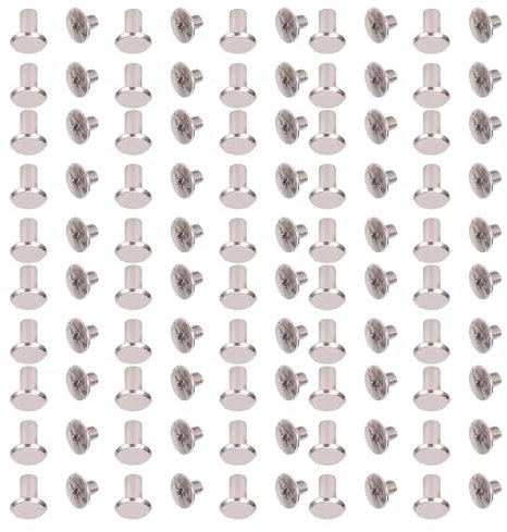 50 Set Rivetti a Vite M3.5, Rivetti di Rilegatura della Testa Rotonda in Lega in Acciaio Inossidabile per Mestieri in Pelle PU con Rivetti a Vite a Testa Piatta, 4.5x8x9mm