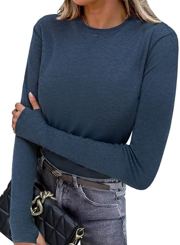 Wayleb Camiseta Termica Mujer Manga Larga Ropa Interior Tops Ligeras con Orificio para el Pulgar Camisetas Térmica Elástica y Suave Ropa de Invierno, Azul Marino 3XL